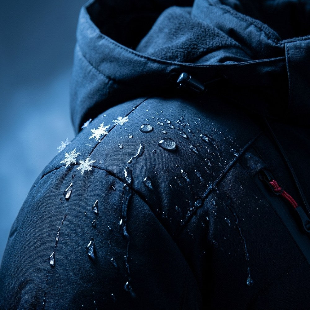 Wasser perlt von der NordWind Winterjacke ab